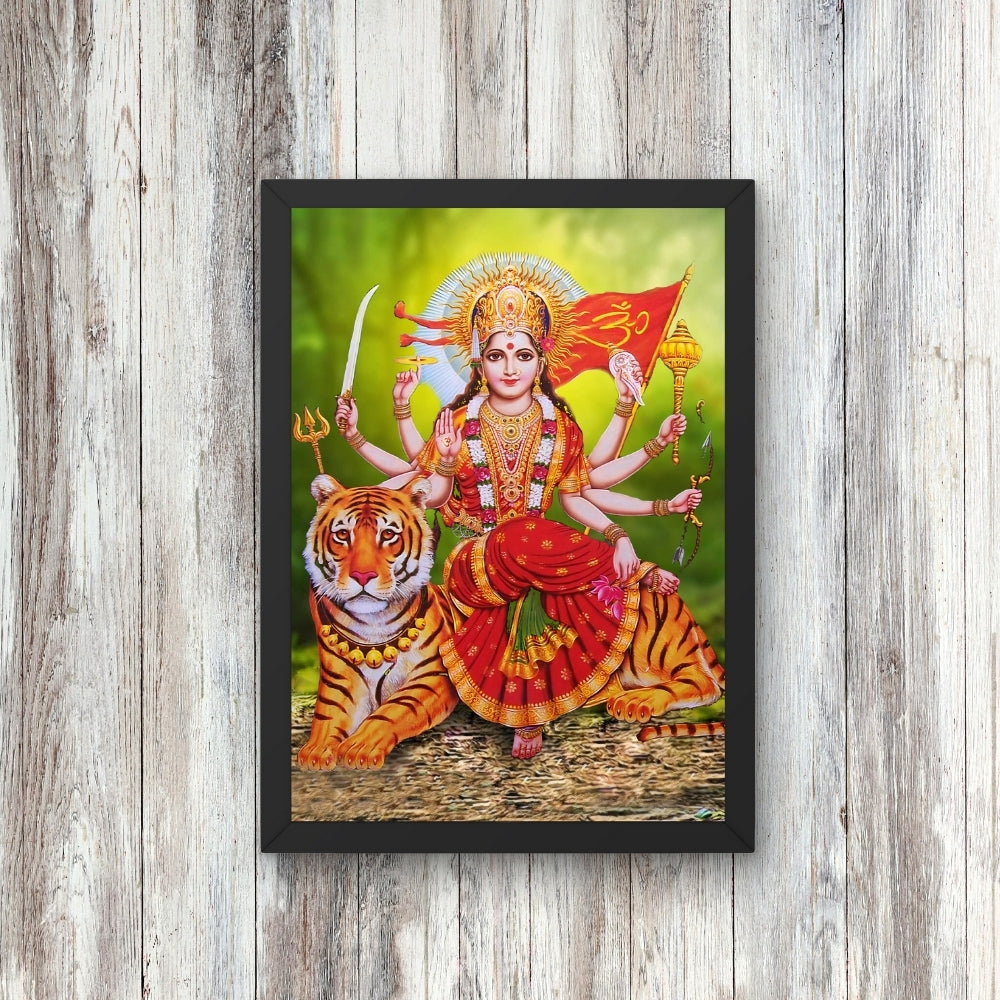 Maa Durga Wall Art – Goddess Durga with Tiger Hindu Goddess Photo Frame
