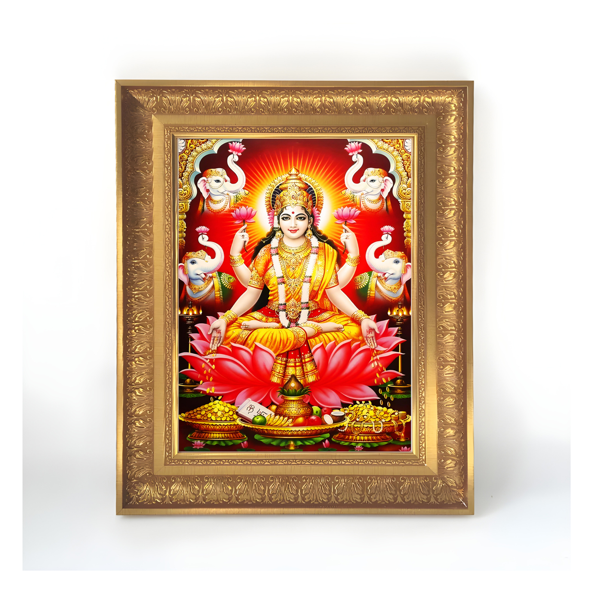 Premium Goddess Lakshmi Wall Art – Lakshmi Devi with Elephants Hindu Goddess Photo Frame