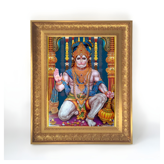 Premium Lord Hanuman Wall Art – Bajrangbali Hanuman with Gada Hindu God Photo Frame