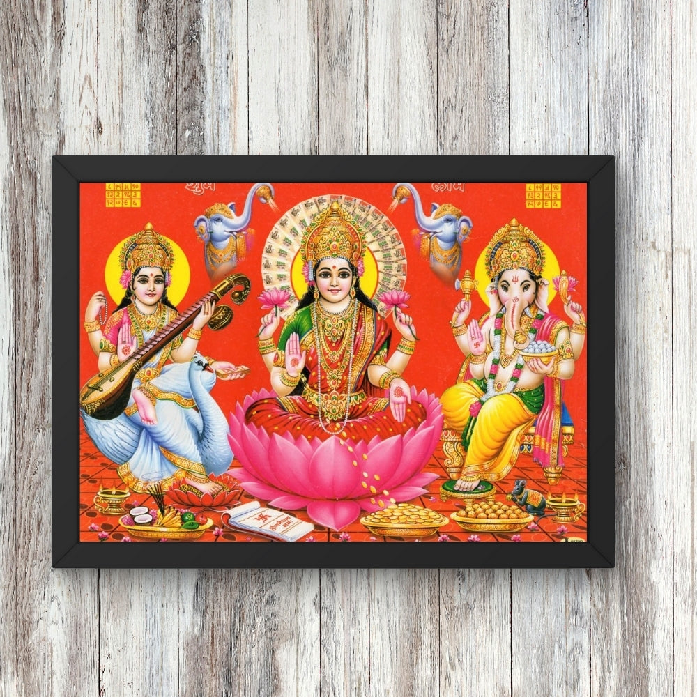 Lord Ganapthi sarswathi Laxmi wall art- Goddess Laxmi saraswathi with Ganapathi phot frame