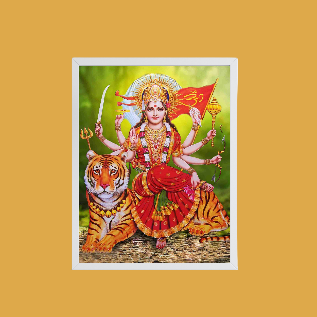 Maa Durga Wall Art – Goddess Durga with Tiger Hindu Goddess Photo Frame
