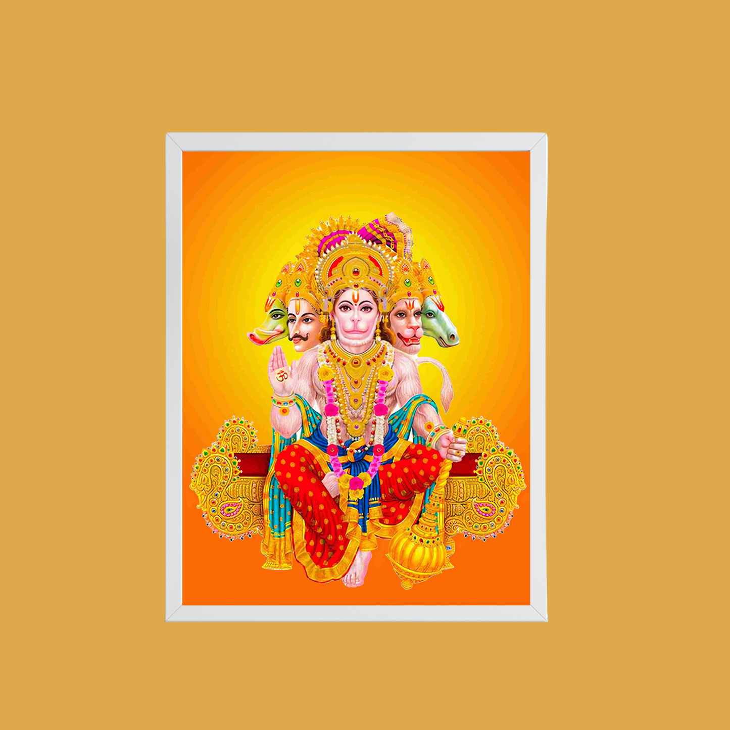 Panchmukhi Hanuman Wall Art – Five-Faced Lord Hanuman Hindu God Framed Photo