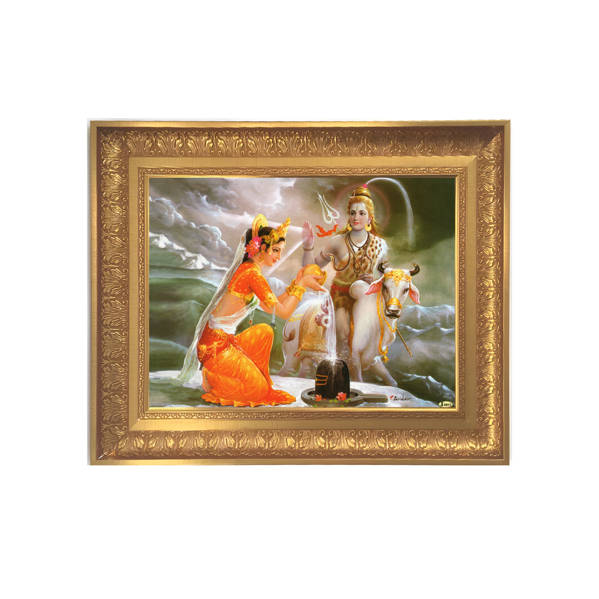 Premium Lord Shiva Parvati Wall Art – Mahadev Shivling Abhishekam Hindu God Photo Frame