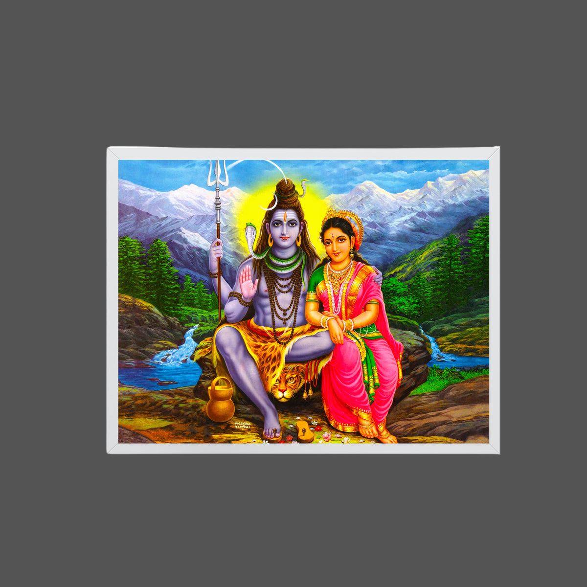 Lord Shiva with Parvathi Wall Art - Shiva with Parvathi Hindu God Photo Frame