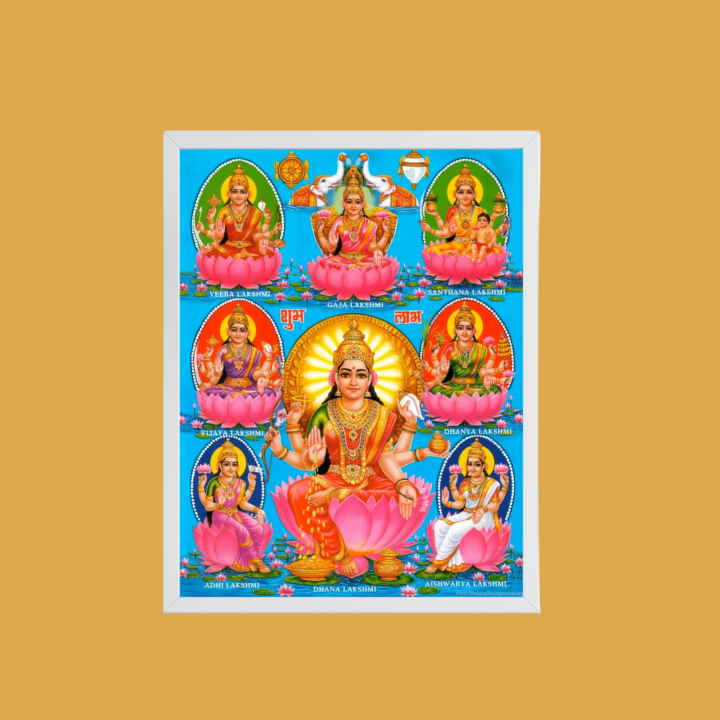 Goddess Lakshmi Wall Art – Ashtalakshmi Hindu God Photo Frame for Home & Puja Room