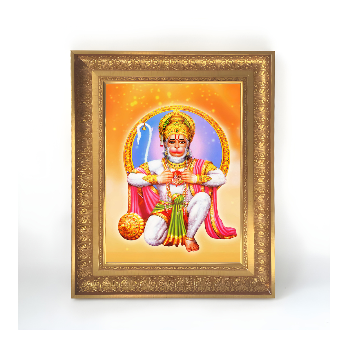 Premium Lord Hanuman Wall Art – Shri Hanuman Hindu God Photo Frame with Ram Darshan