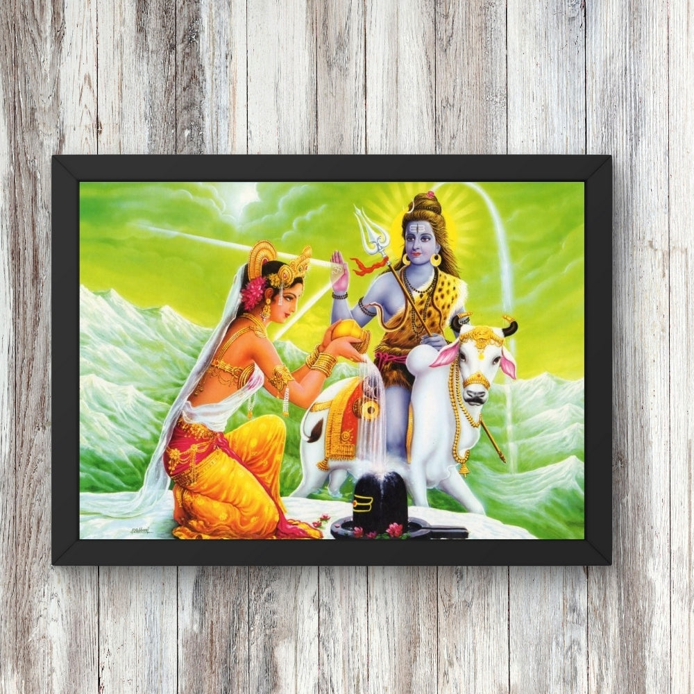 Lord Shiva with parwathi wall art- Goddess Parwathi with shiva and cow photo frame