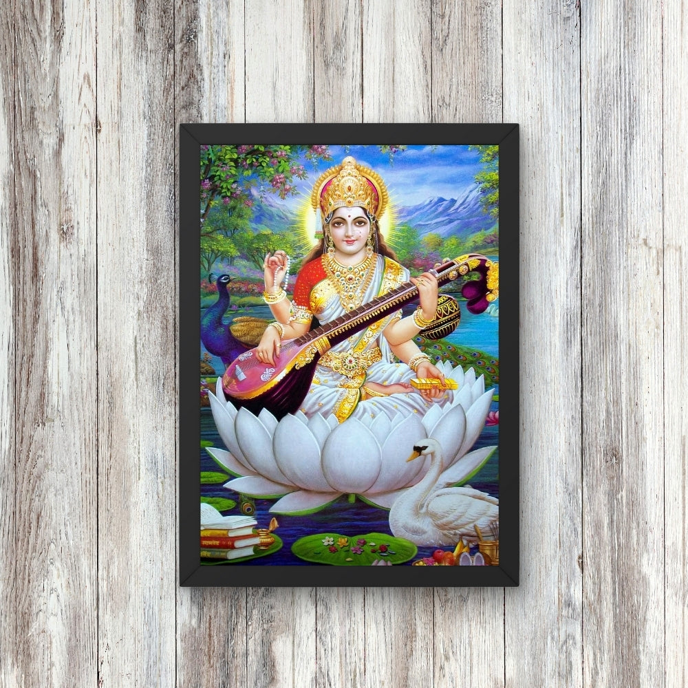 Goddess Saraswati Wall Art – Maa Saraswati with Veena Hindu Goddess Photo Frame