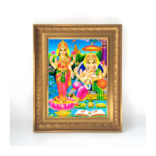 Premium Lakshmi Ganesha Wall Art – Goddess Lakshmi & Lord Ganesha Hindu God Photo Frame