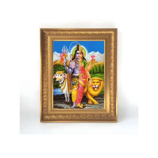 Premium Ardhanarishvara Wall Art – Lord Shiva and Goddess Parvati Divine Union Hindu God Photo Frame