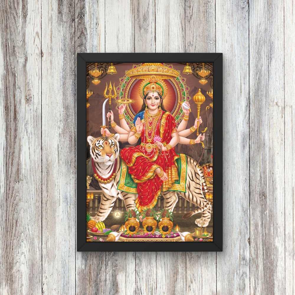 Maa Durga Wall Art – Goddess Durga with Tiger Hindu Goddess Photo Frame