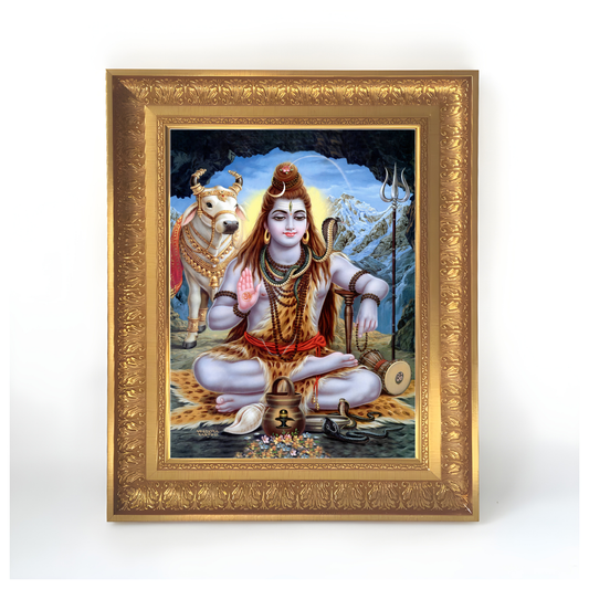 Premium Lord Shiva Wall Art – Mahadev with Nandi Hindu God Photo Frame