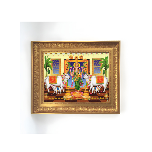 Premium Goddess Lakshmi with Kamadhenu Cows Wall Art – Hindu Goddess Lakshmi Photo Frame