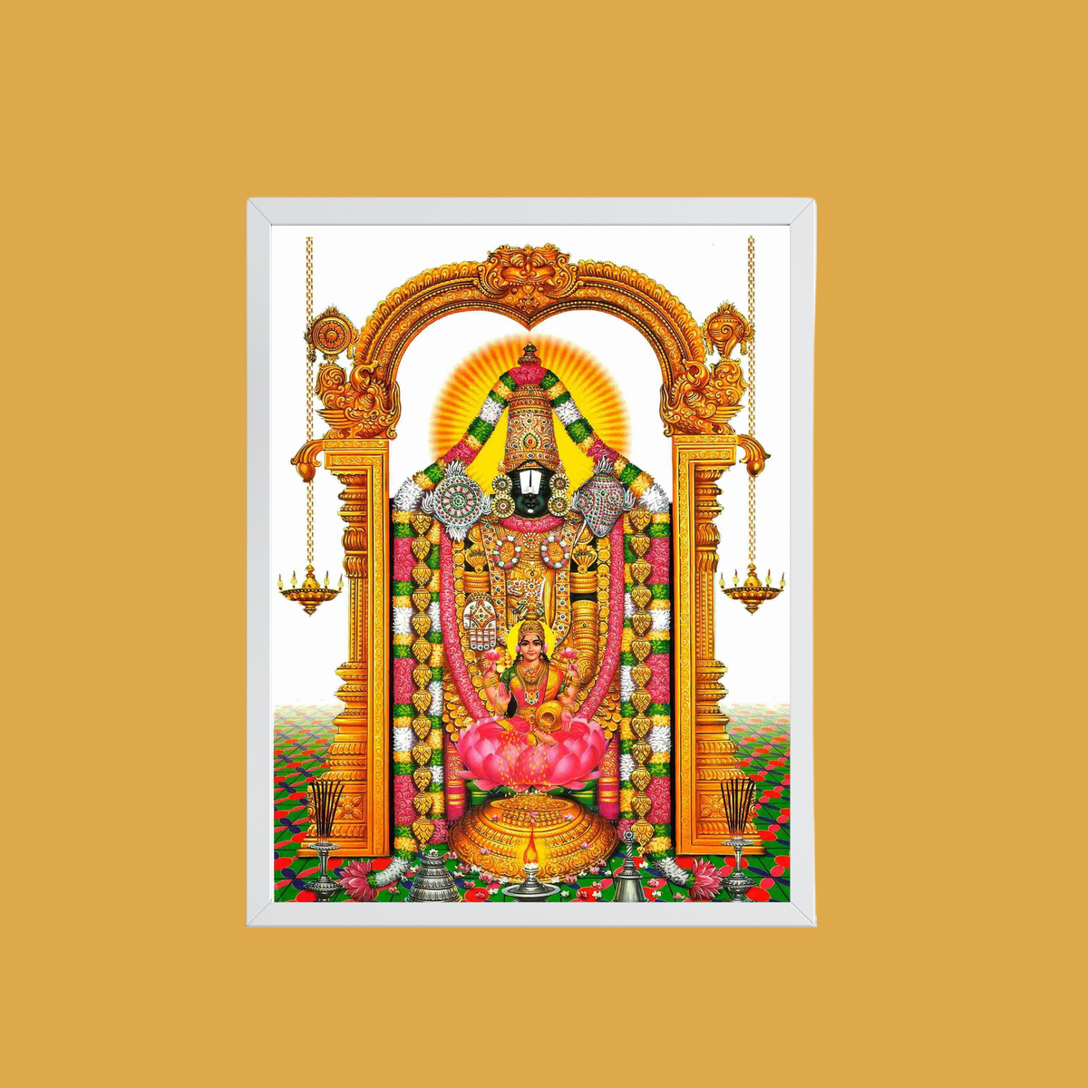 Tirupati Balaji Wall Art – Lord Venkateswara with Goddess Lakshmi Hindu God Photo Frame