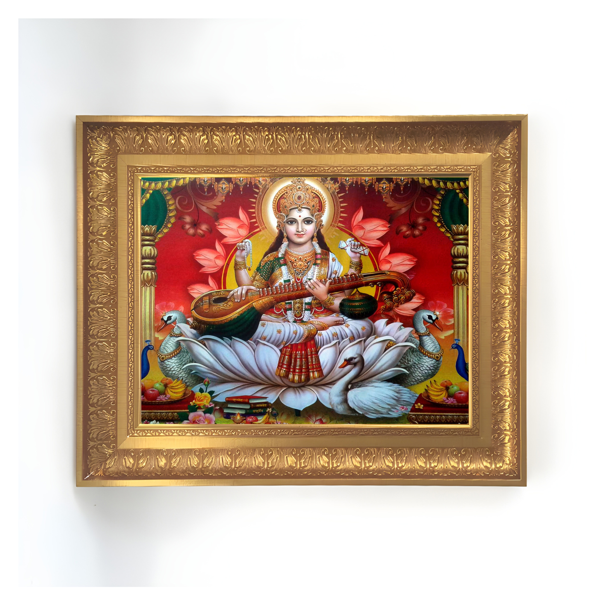 Premium Goddess Saraswati Wall Art – Veena Playing Saraswati Hindu Goddess Photo Frame