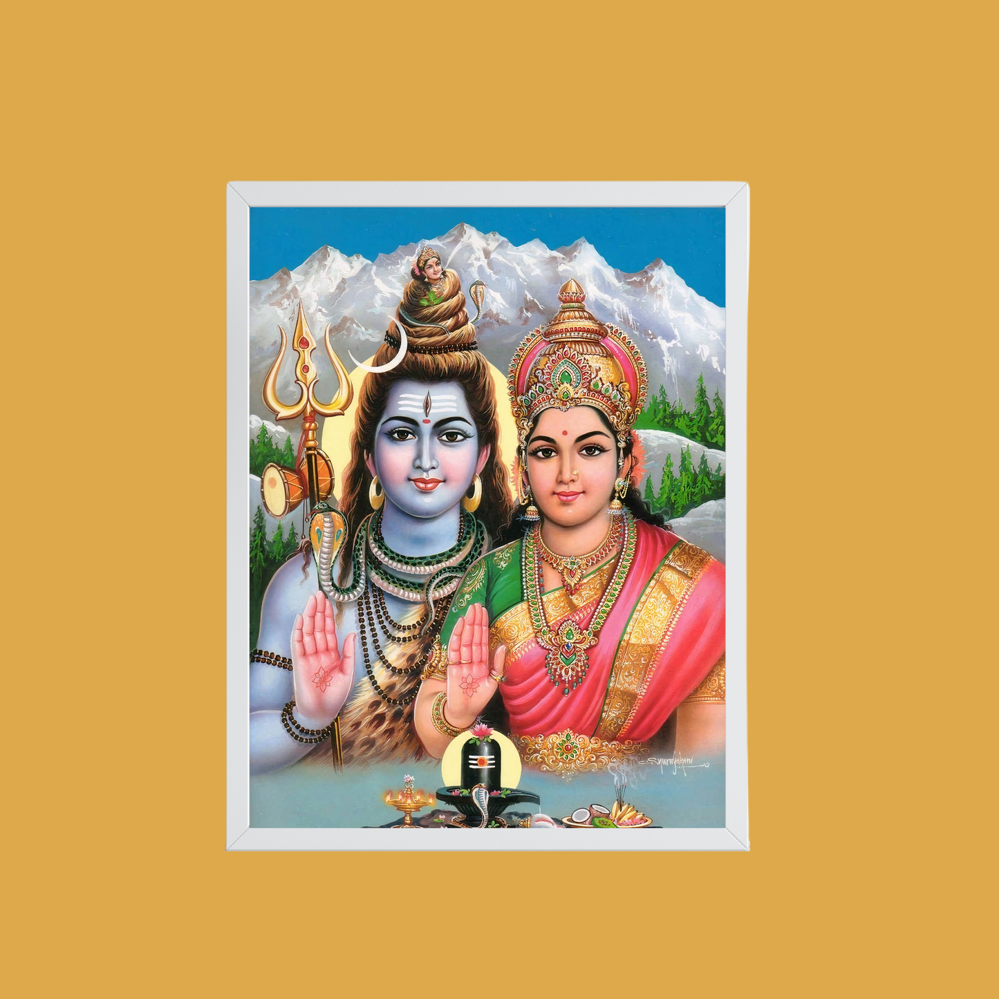 Lord Shiva & Goddess Parvati Wall Art – Hindu God Photo Frame for Home & Puja Room