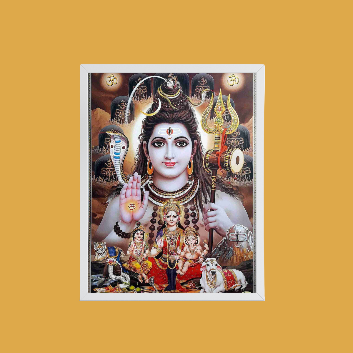 Lord Shiva Family Wall Art – Mahadev with Parvati, Ganesha & Kartikeya Hindu God Photo Frame