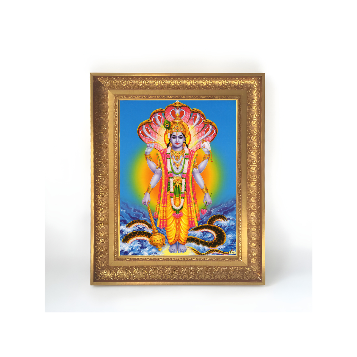Premium Lord Vishnu Wall Art – Sri Ananta Narayana with Adishesha Hindu God Photo Frame