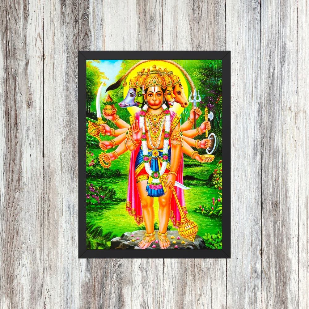 Panchmukhi Hanuman Wall Art – Five-Faced Lord Hanuman Hindu God Framed Photo