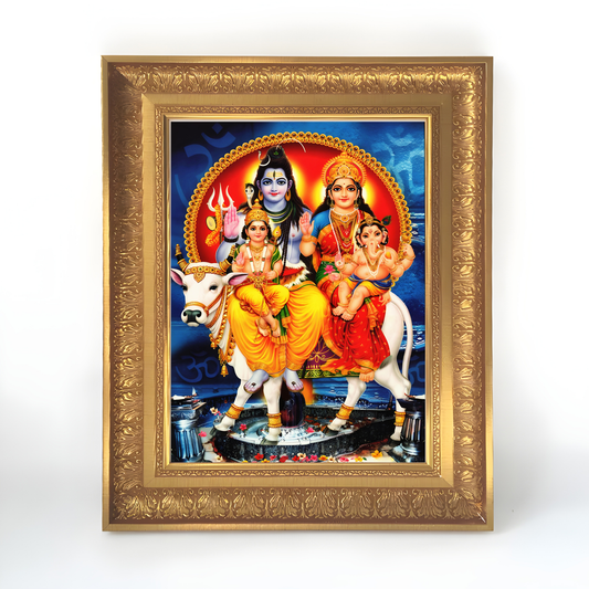Premium Lord Shiva Family Wall Art – Shiva Parvati with Lord Ganesha and Kartikeya Hindu God Photo Frame