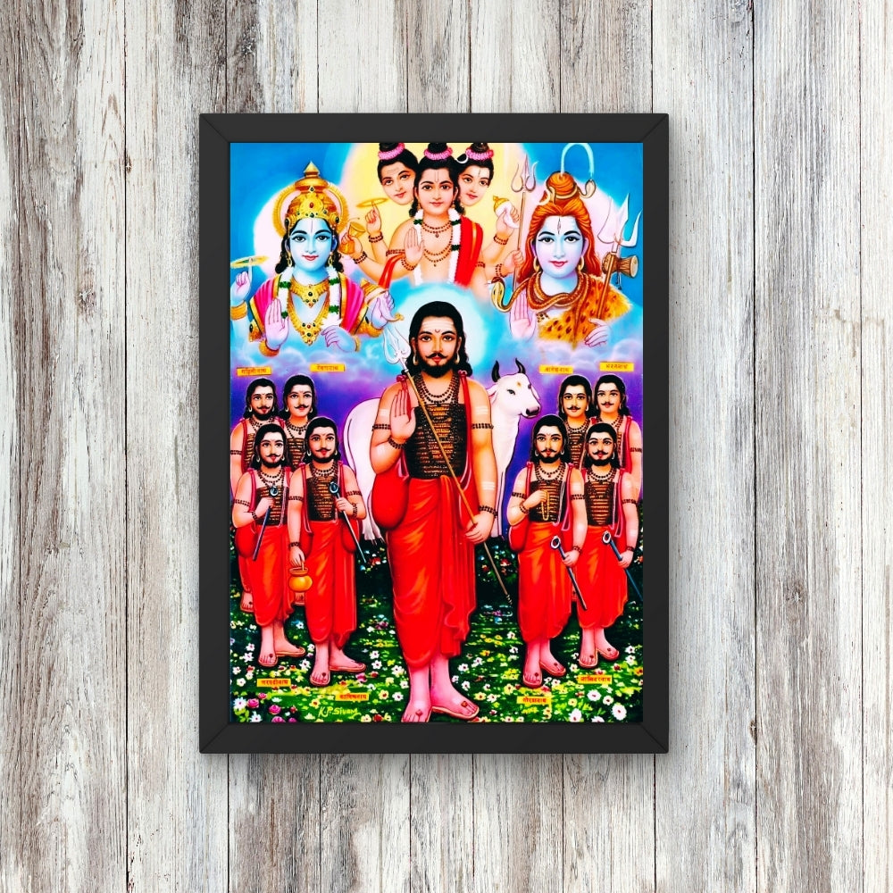 Dattatreya Wall Art – Lord Dattatreya with Six Disciples Hindu God