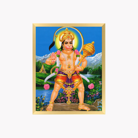 Lord Hanuman Wall Art – Bajrangbali with Gada Hindu God Photo Frame