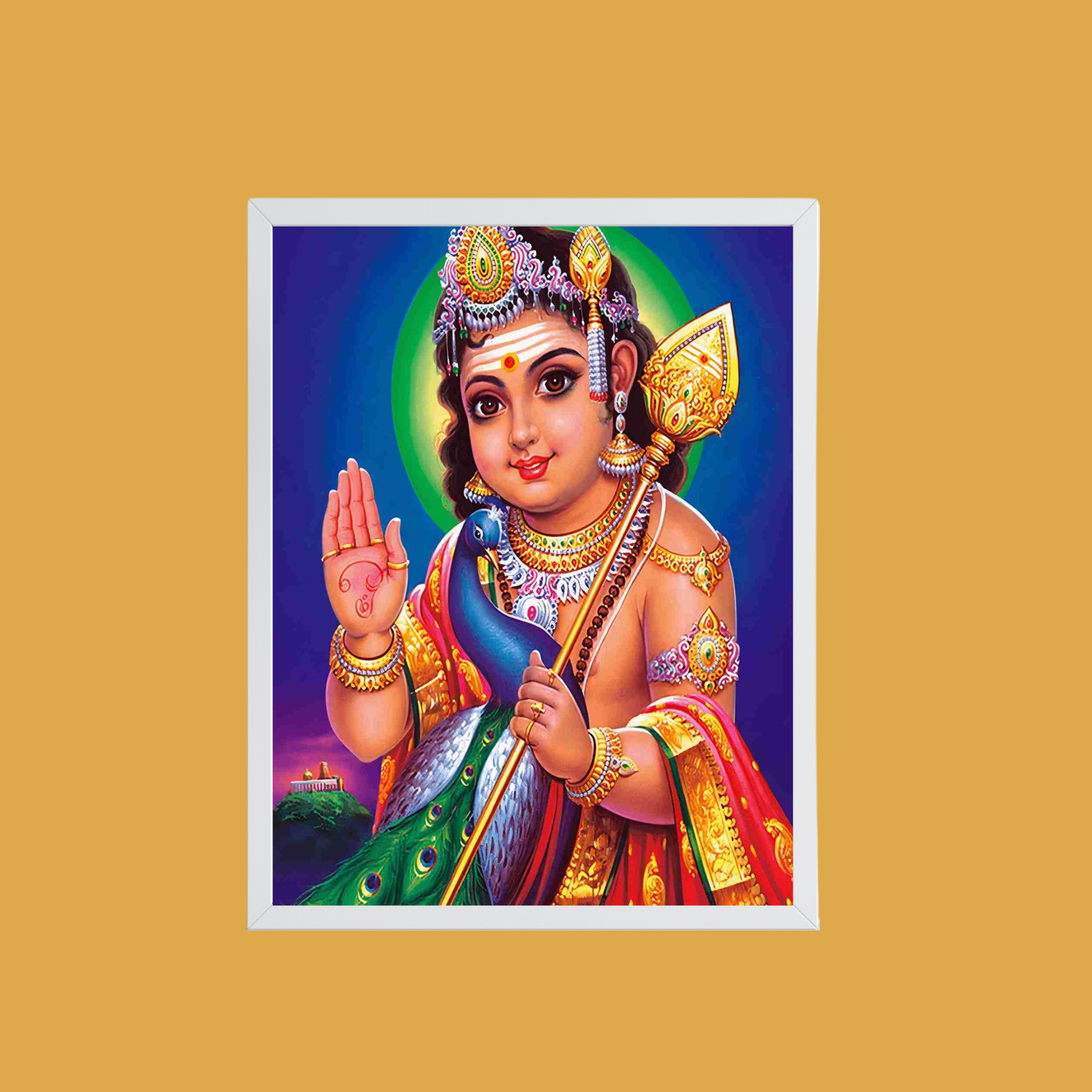 Lord Murugan Wall Art – Bala Murugan with Peacock Hindu God Photo Frame