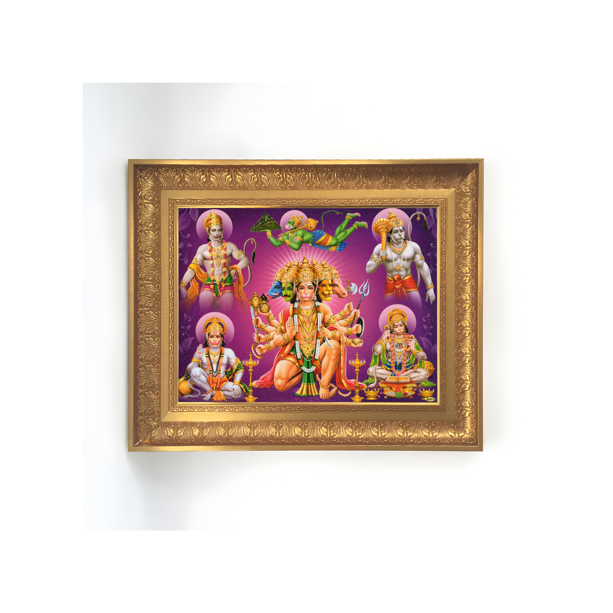 Premium Panchmukhi Hanuman Wall Art – Five-Faced Lord Hanuman Hindu God Photo Frame