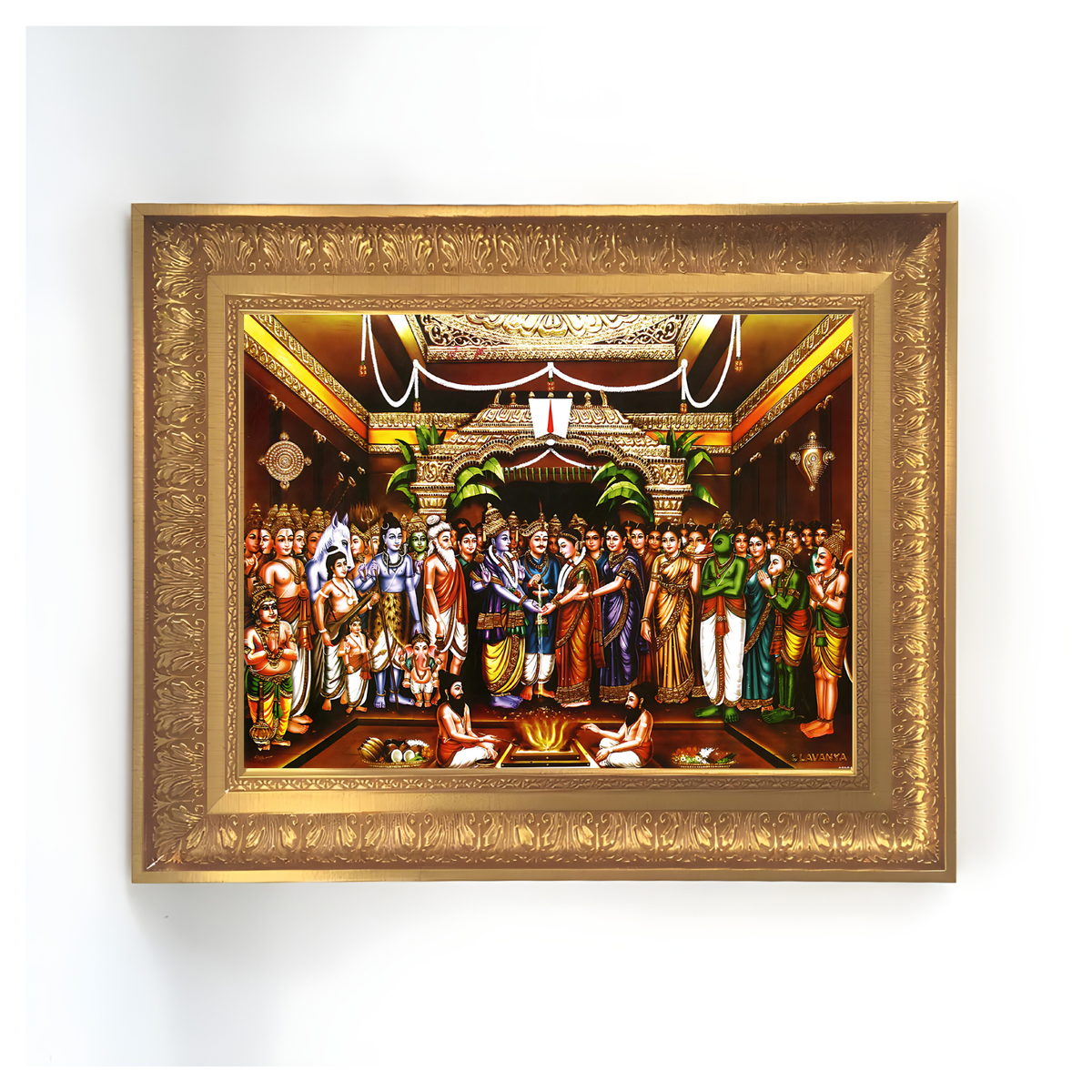 Premium Venkateswara Padmavathi Kalyanam Wall Art – Lord Venkateswara & Goddess Padmavathi Hindu God Photo Frame