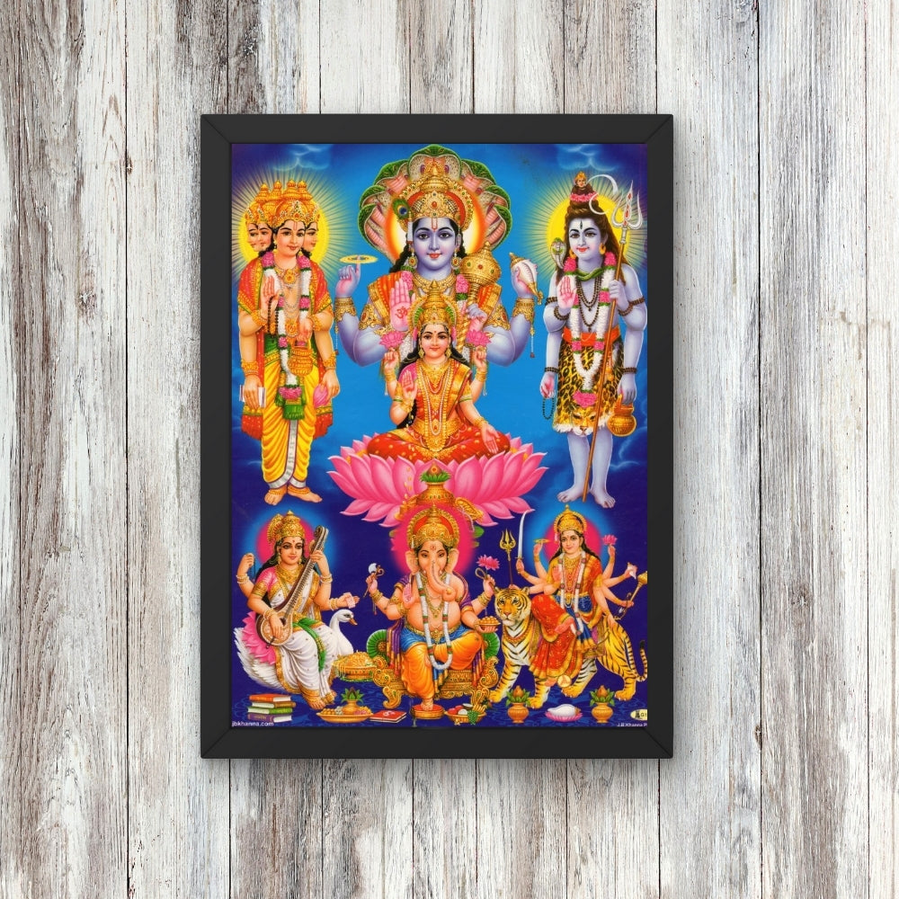 Hindu Gods Wall Art – Lord Vishnu, Goddess Lakshmi, Lord Shiva & Divine Deities Photo Frame