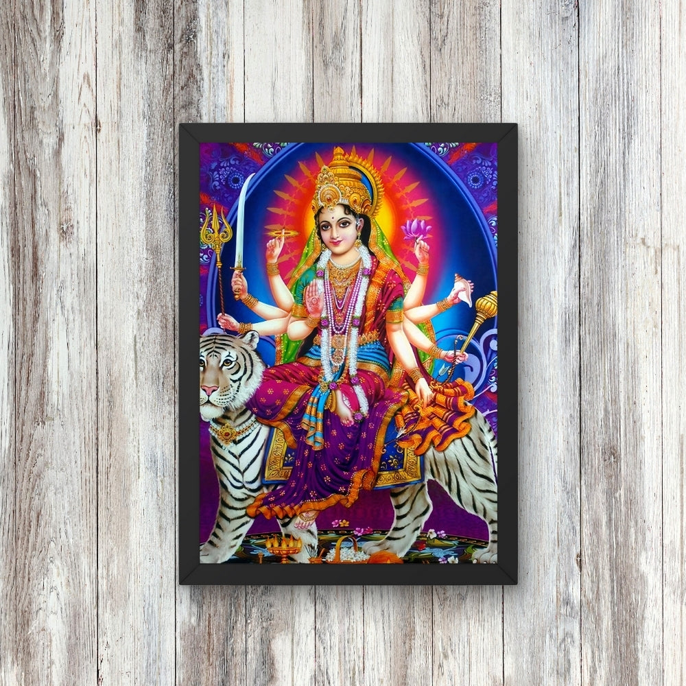 Maa Durga Wall Art – Goddess Durga with Tiger Hindu Goddess Photo Frame
