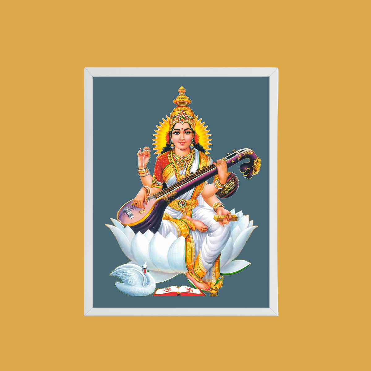 Goddess Saraswati Wall Art – Maa Saraswati with Veena Hindu Goddess Photo Frame