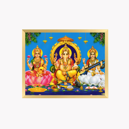 Lakshmi Ganesha Saraswati Wall Art – Hindu Gods of Prosperity, Wisdom & Knowledge Photo Frame