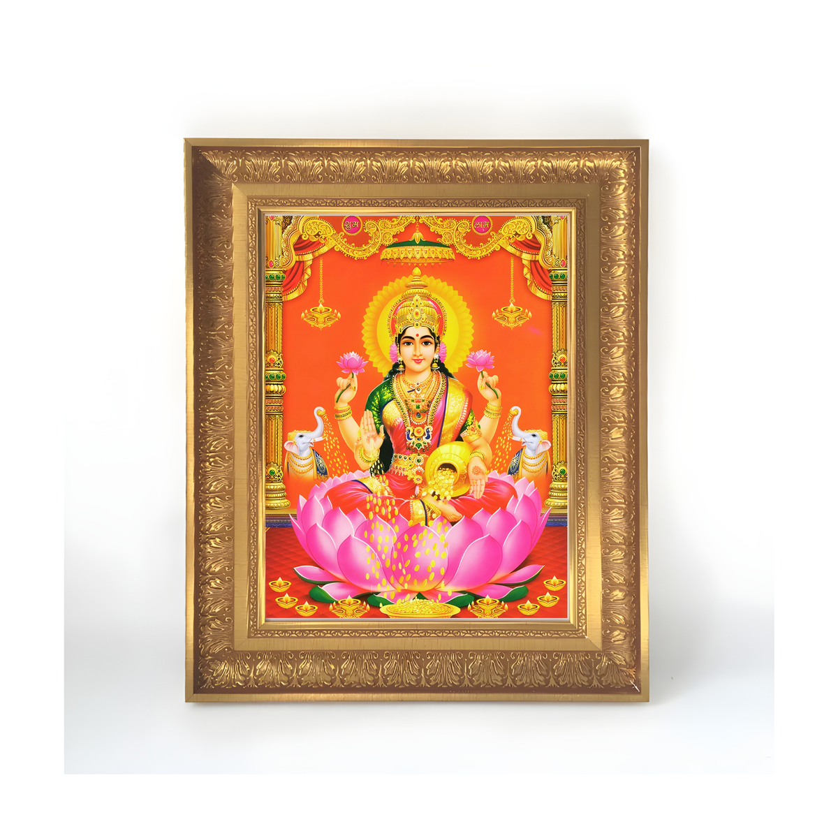 Premium Goddess Lakshmi Wall Art – Maa Lakshmi with Elephants Hindu Goddess Photo Frame