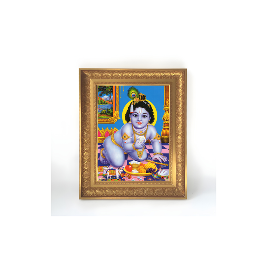 Premium Balakrishna Wall Art – Baby Krishna Lord Krishna Hindu God Photo Frame