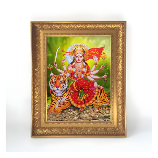 Premium Goddess Durga Wall Art – Maa Durga Riding Tiger Hindu Goddess Photo Frame