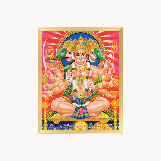 Panchmukhi Hanuman Wall Art – Five-Faced Lord Hanuman Hindu God Framed Photo