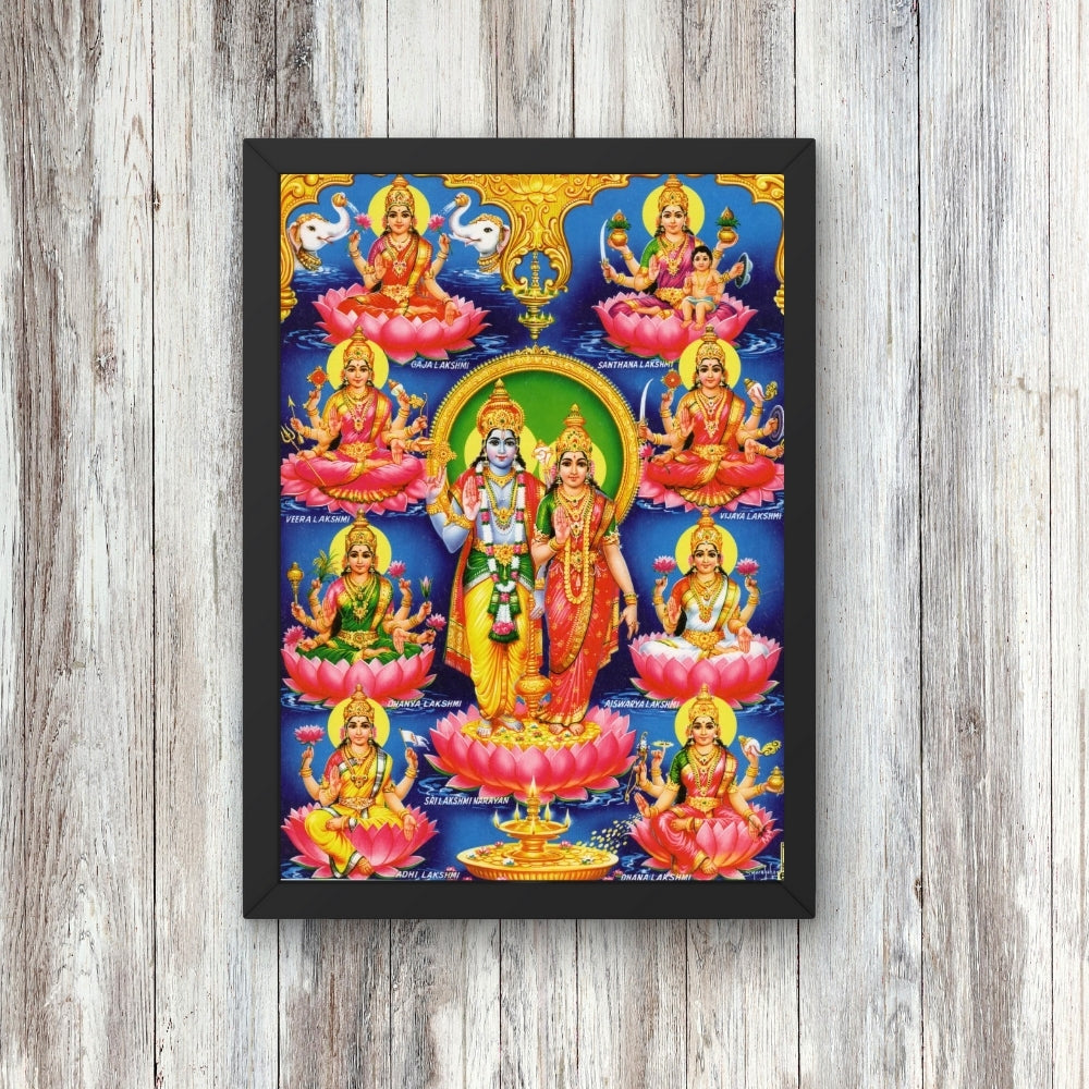 Lord Vishnu with Ashta Laxmi wall art- Goddess Ashtalaxmi with Vishnu photo frame
