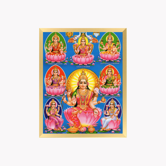 Ashta Lakshmi Wall Art – Eight Forms of Goddess Lakshmi Hindu Religious Photo Frame
