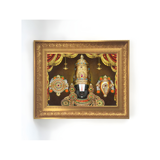 Premium Lord Venkateswara Swamy Wall Art – Tirupati Balaji Hindu God Photo Frame with Sacred Shankha & Chakra