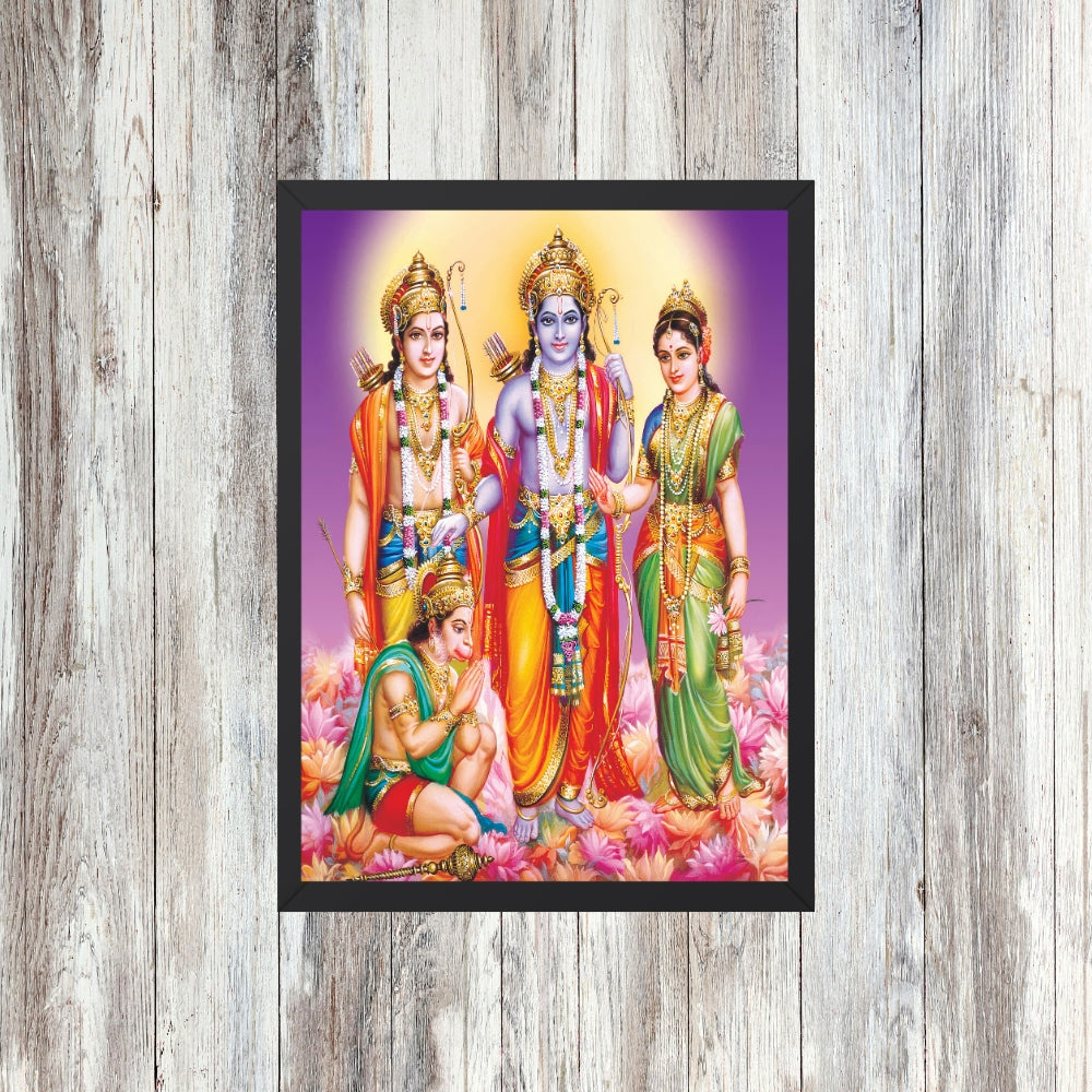 Lord Rama Wall Art – Shri Ram with Sita, Lakshman and Hanuman Hindu God Photo Frame