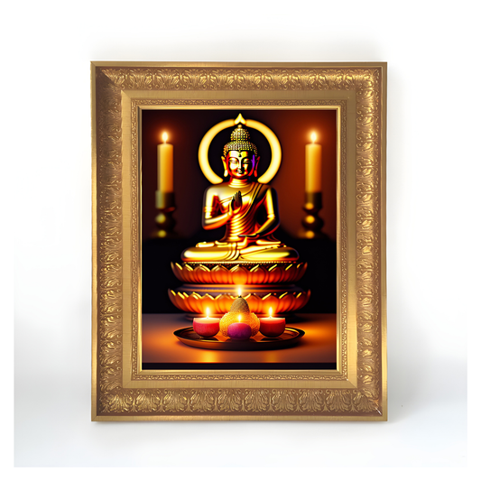 Premium Lord Buddha Wall Art – Golden Buddha Meditation Spiritual Photo Frame