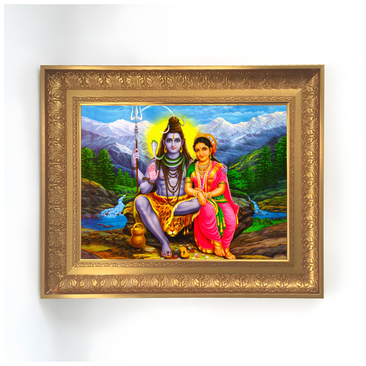 Premium Lord Shiva and Goddess Parvati Wall Art – Shiv Parvati Hindu God Goddess Divine Photo Frame