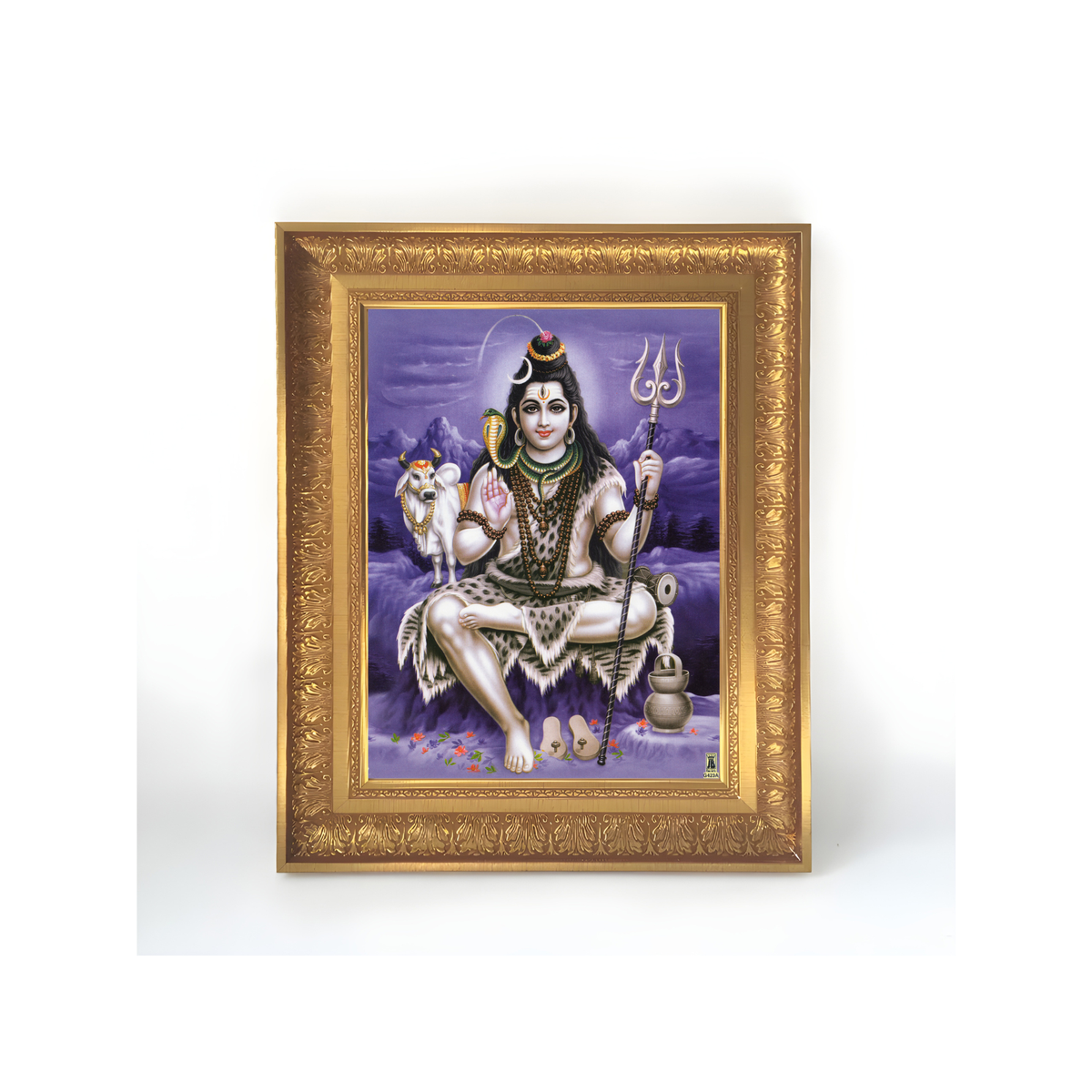 Premium Lord Shiva Wall Art – Mahadev Shiva with Nandi and Trishul Hindu God Devotional Photo Frame