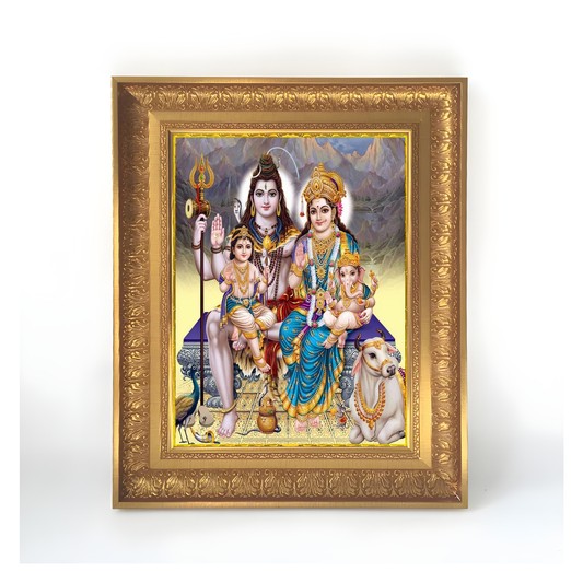 Premium Shiv Parivar Wall Art – Lord Shiva, Goddess Parvati with Ganesha & Kartikeya Hindu God Photo Frame
