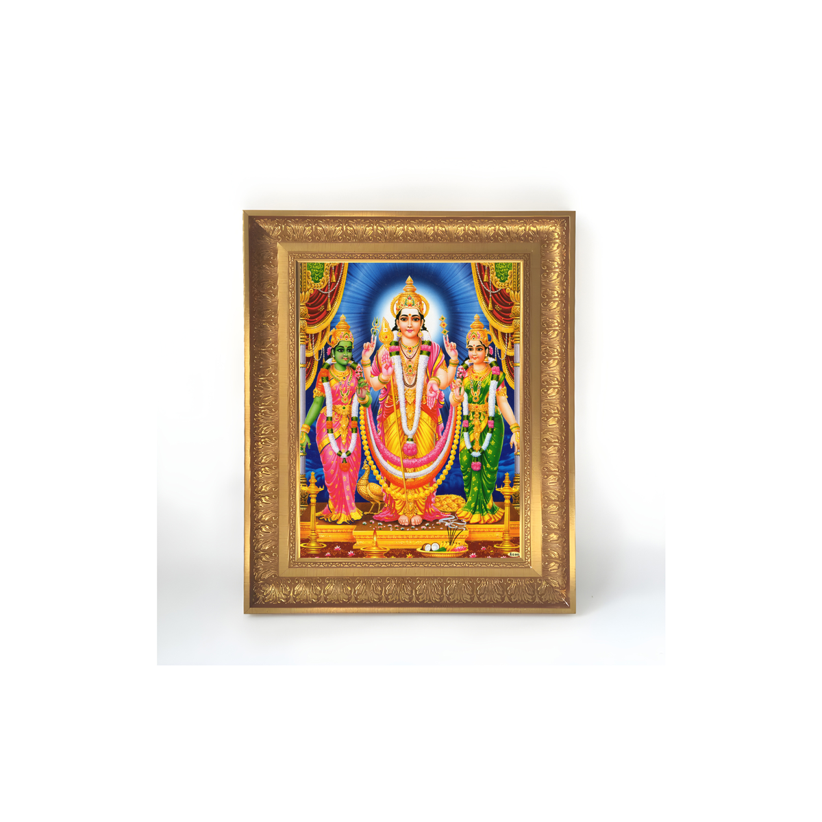 Premium Lord Murugan Wall Art – Subramanya Swamy with Valli and Devasena Hindu God Photo Frame