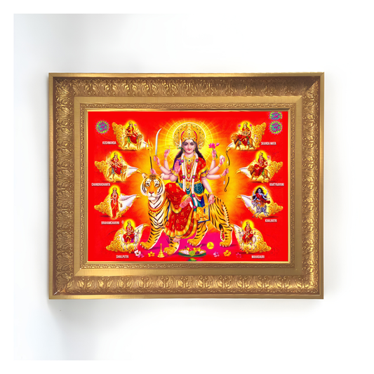 Premium Navadurga Goddess Durga Wall Art – Nine Forms of Maa Durga Hindu Goddess Photo Frame