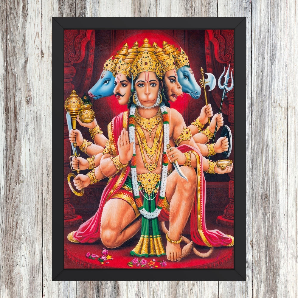 Panchmukhi Hanuman Wall Art – Five-Faced Lord Hanuman Hindu God Photo Frame