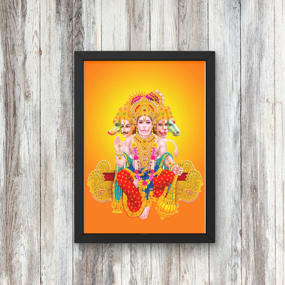 Panchmukhi Hanuman Wall Art – Five-Faced Lord Hanuman Hindu God Framed Photo
