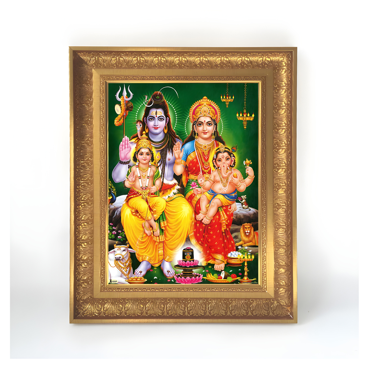 Premium Lord Shiva Parvati Family Wall Art – Shiva Parivar with Ganesha & Kartikeya Hindu God Photo Frame